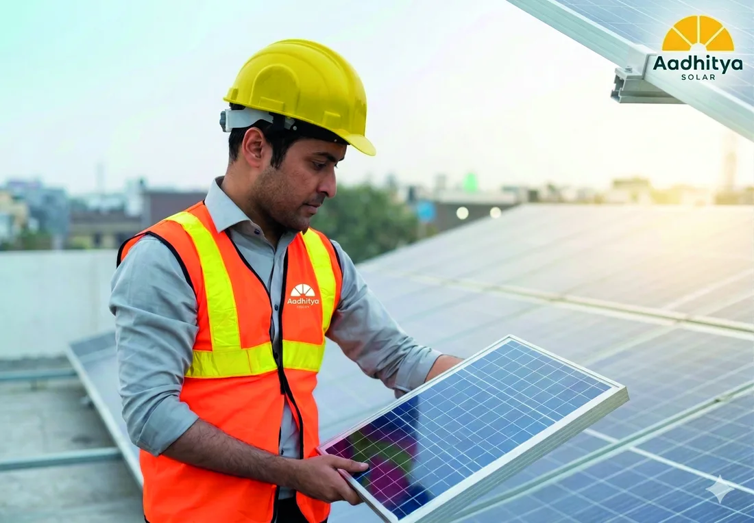 Technician installing a solar panel